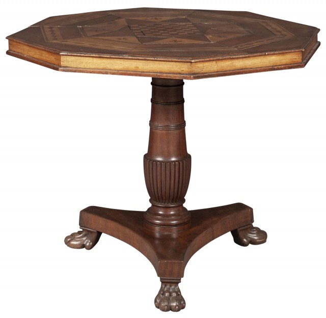 Mahogany and Fruitwood Marquetry Games Table