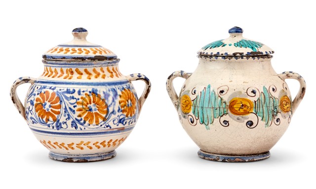 Two Delft Two-Handled Covered Jars