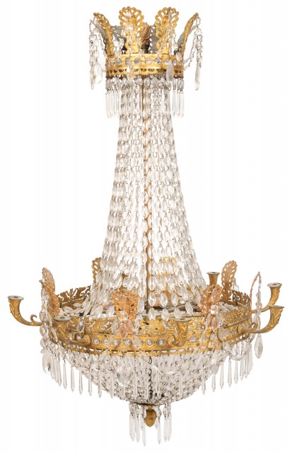Empire Gilt-Bronze and Cut Glass Eight-Light Chandelier