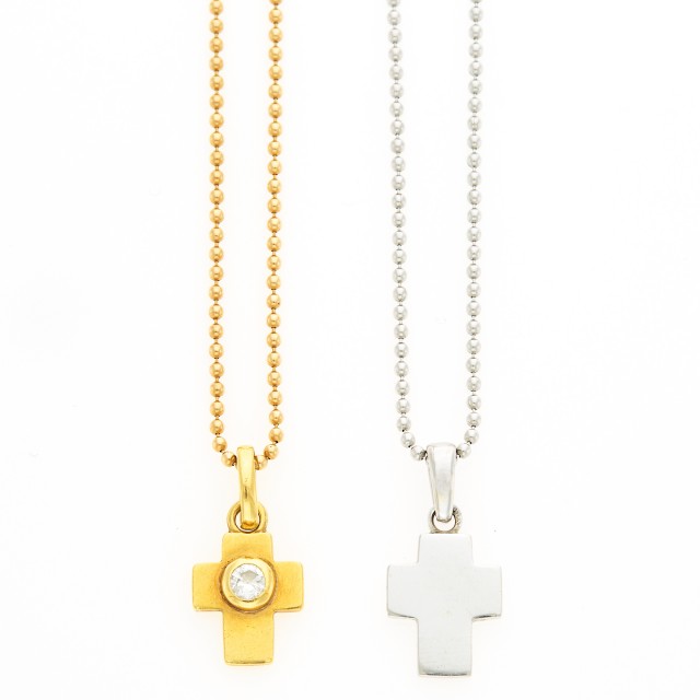 Gold and Diamond Cross Pendant and White Gold Cross Pendant with Chain Necklaces