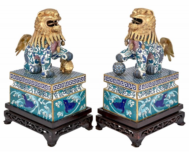 Pair of Chinese Cloisonne Lions