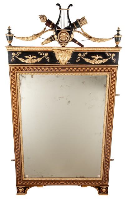 Northern European Fruitwood Parquetry, Parcel-Gilt and Ebonized Mirror
