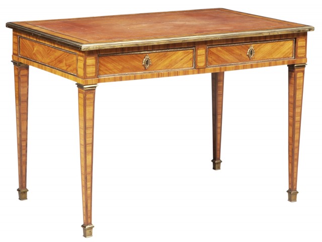 Louis XVI Gilt-Metal Mounted Inlaid Tulipwood Bureau Plat stamped G. Dester
