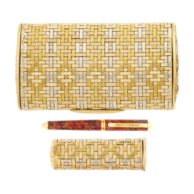 Tricolor Woven Gold Case and Lipstick Case