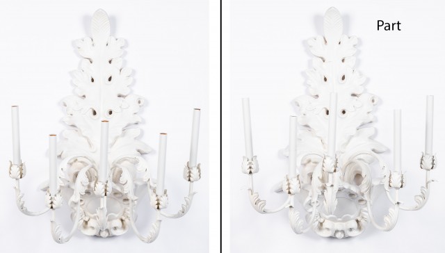 Set of Four Vintage White-Painted Five-Light Molded Plaster Wall Lights