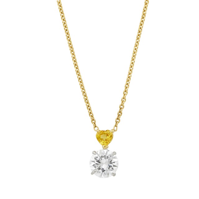 Gold, White Gold, Diamond and Yellow Sapphire Pendant with Gold Chain Necklace