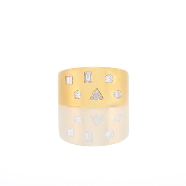 Wide Gold, Diamond and Sapphire Ring