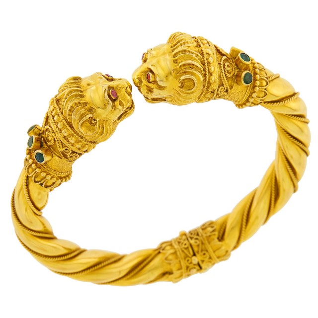 Gold and Gem-Set Chimera Bangle Bracelet