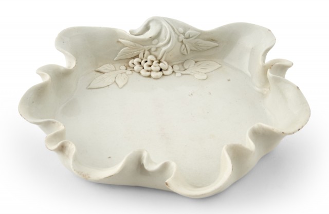 A Chinese White Glazed Porcelain Leaf-Form Brush Washer