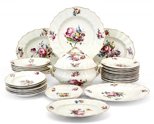 Tournai Floral-Decorated Porcelain Partial Dinner Service