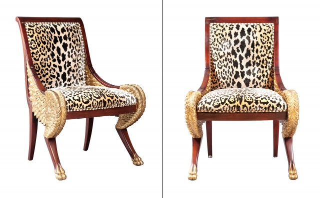 Pair of Russian Neoclassical Style Mahogany and Parcel Gilt-Side Chairs