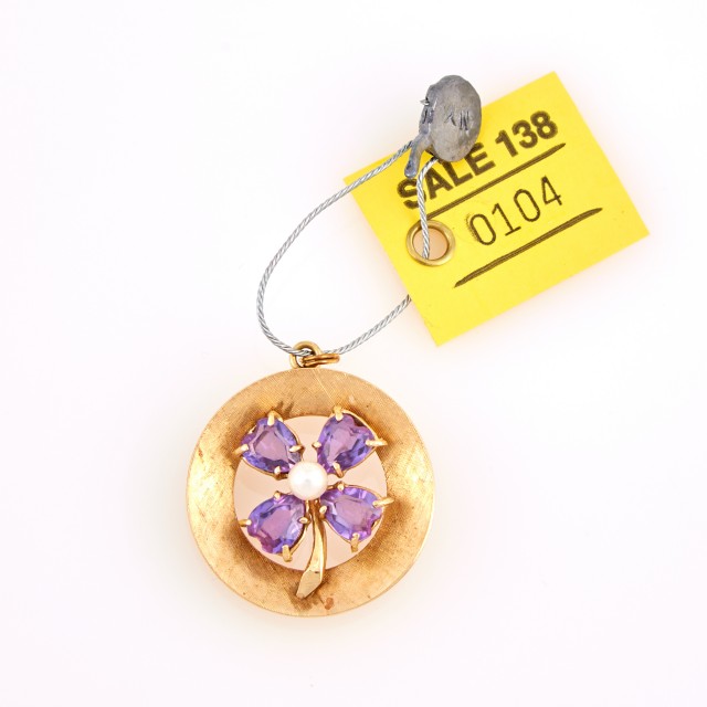 Gold, Bead and Stone Pendant, 14K 7 dwt. all