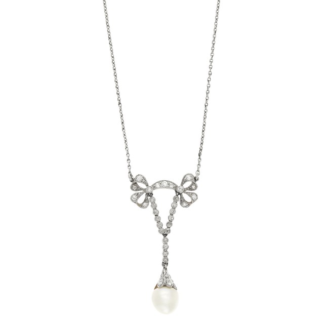 Belle Époque Platinum, Gold, Pearl and Diamond Lavaliere