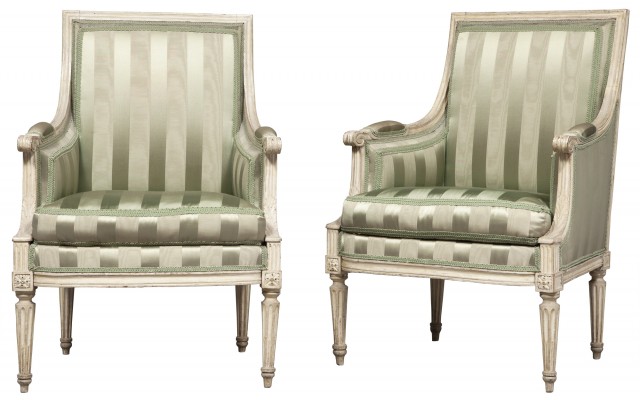 Pair of Louis XVI Painted Bergères