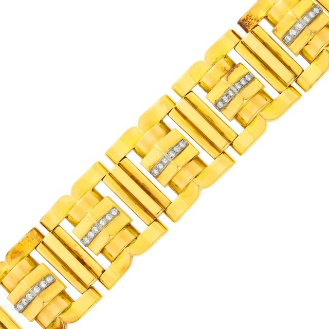 Wide Gold and Diamond Bracelet