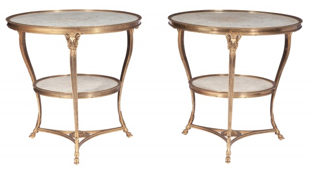 Pair of Louis XVI Style Gilt-Bronze and Marble Guéridons