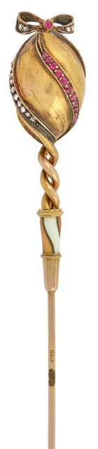 Imperial Fabergé Jeweled Two-Color Gold and Guilloché Enamel Hat Pin