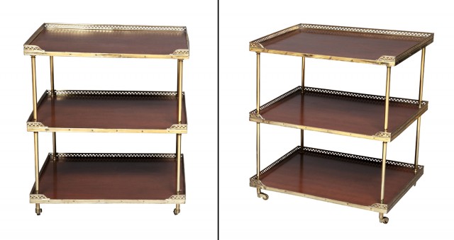 Pair of Neoclassical Style Mahogany and Brass Three-Tier Étagère