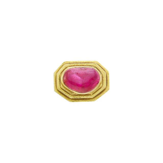 David Webb Hammered Gold and Cabochon Ruby Ring