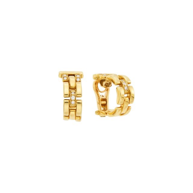 Cartier Pair of Gold and Diamond 'Panthèr' Hoop Earclips