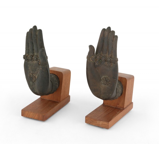 A Pair of Thai Bronze Hands of Buddha