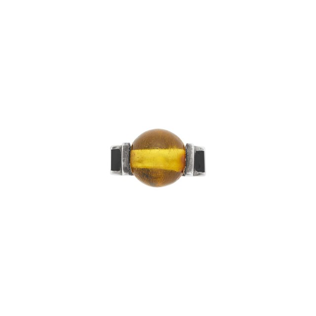 Jean Després Silver, Amber Bead and Black Enamel Ring