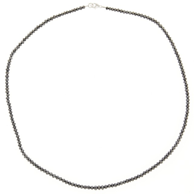 Black Diamond Bead Necklace with White Gold Clasp