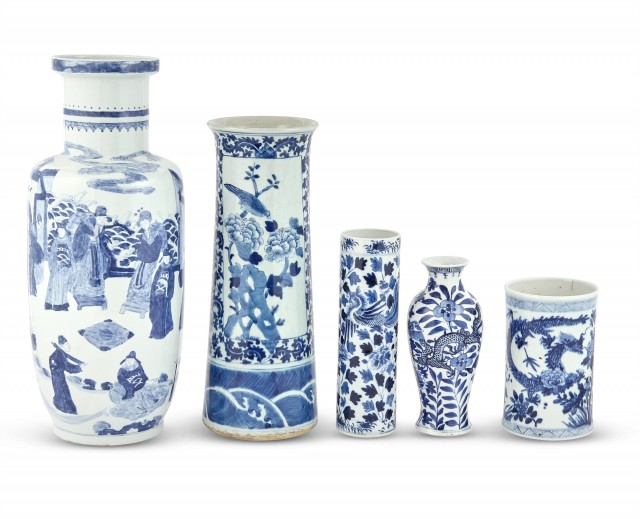 Five Piece Group of Blue and White Chinese Porcelain