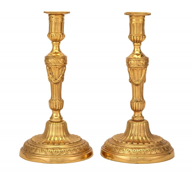 Pair of Louis XVI Style Gilt-Bronze Candlesticks