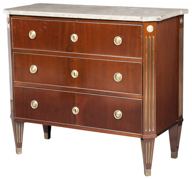 Russian Mahogany and Brass-Inlaid Chest of Drawers