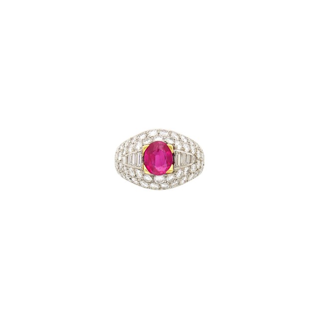 Platinum, Gold, Ruby and Diamond Bombé Ring