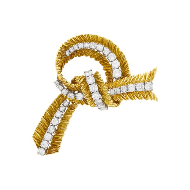 Gold and Diamond Bow Brooch