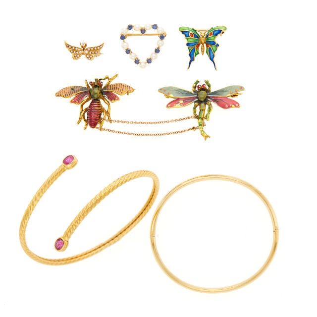 Group of Gold, Enamel and Gem-Set Jewelry