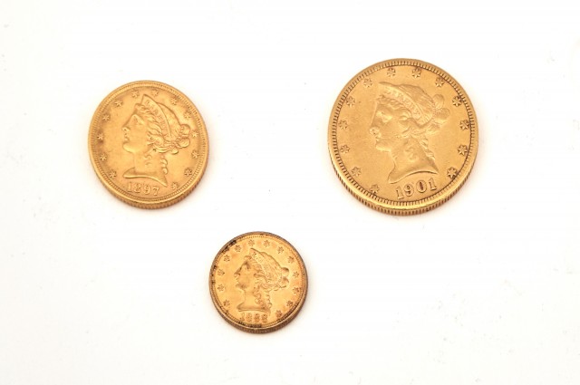 United States Gold Coins $10, $5, and $2 1/2