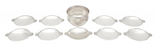 Set of Nine Georg Jensen Sterling Silver Nut Dishes