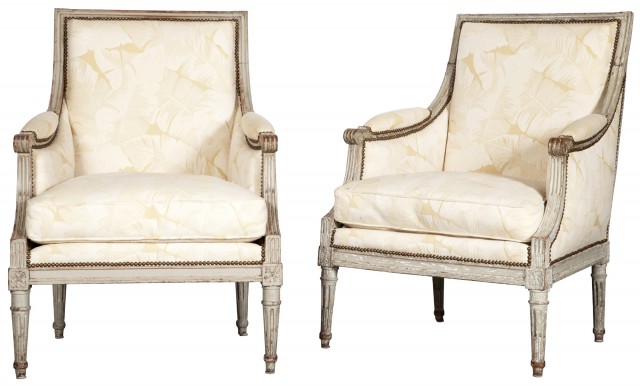 Assembled Pair of Louis XVI Grey-Painted Bergeres