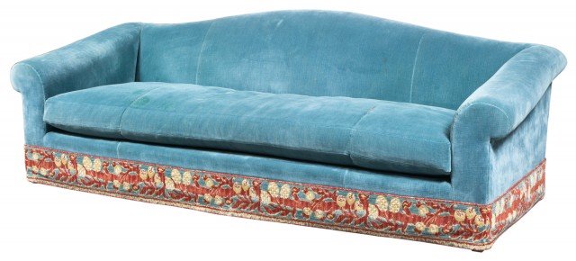 Blue Velvet-Upholstered Sofa
