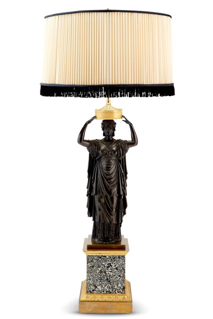 Empire Style Gilt and Patinated Bronze Figural Lamp