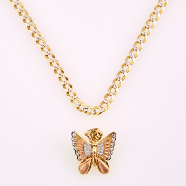 Gold and Stone Pendant and Neck Chain, 14K 9 dwt. all