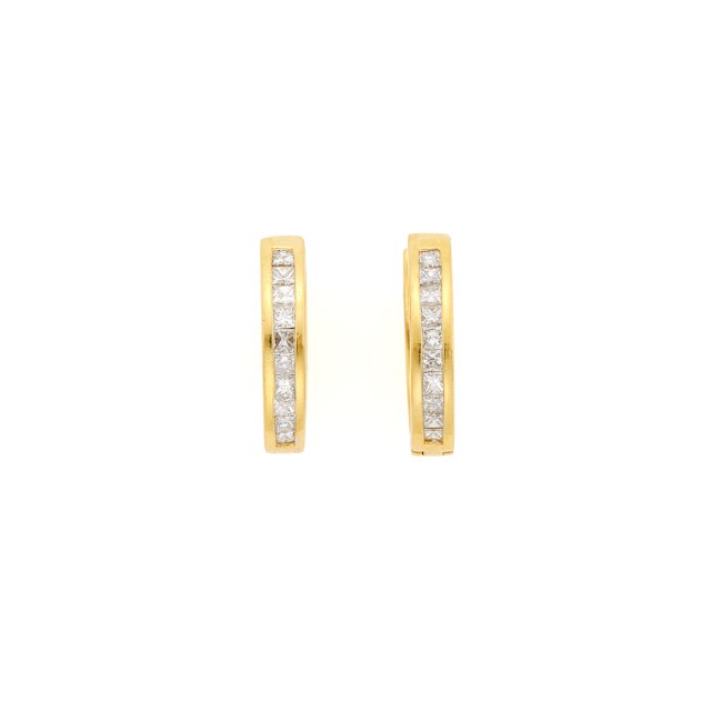 Pair of Gold and Diamond Hoop Earrings