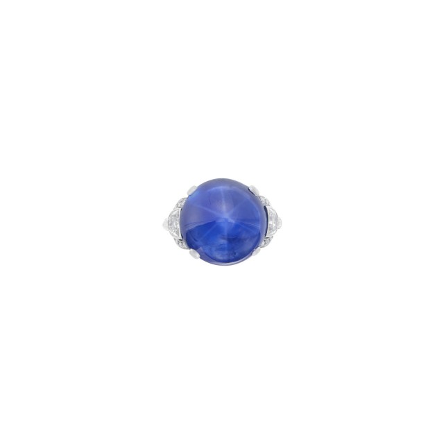 Marcus and Co. Platinum, Star Sapphire and Diamond Ring