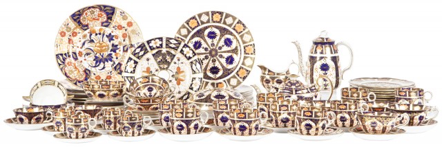 Royal Crown Derby Imari Pattern Porcelain Dessert Service; Together with Six Older Royal Crown Derby Imari Pattern Porcelain Plates