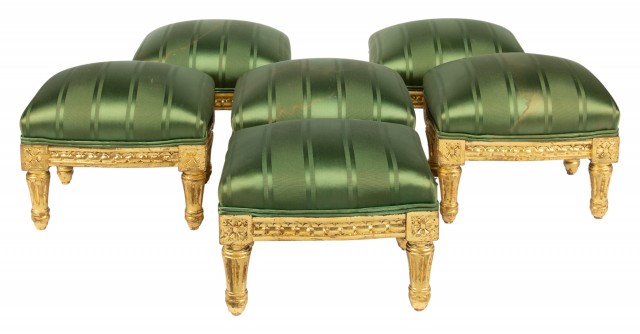 Set of Six Louis XVI Style Giltwood Taborets