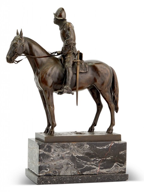 Julius Schmidt-Felling Patinated Bronze Equestrian Figure of Cavalryman Wearing Chain Mail