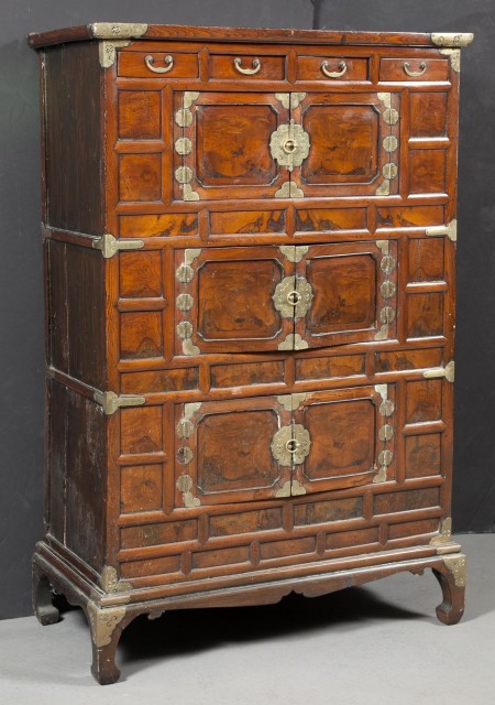Asian Elmwood and Brass-Mounted Cabinet