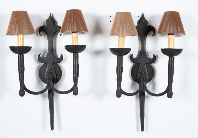 Pair of Wrought Iron Two-Light Sconces