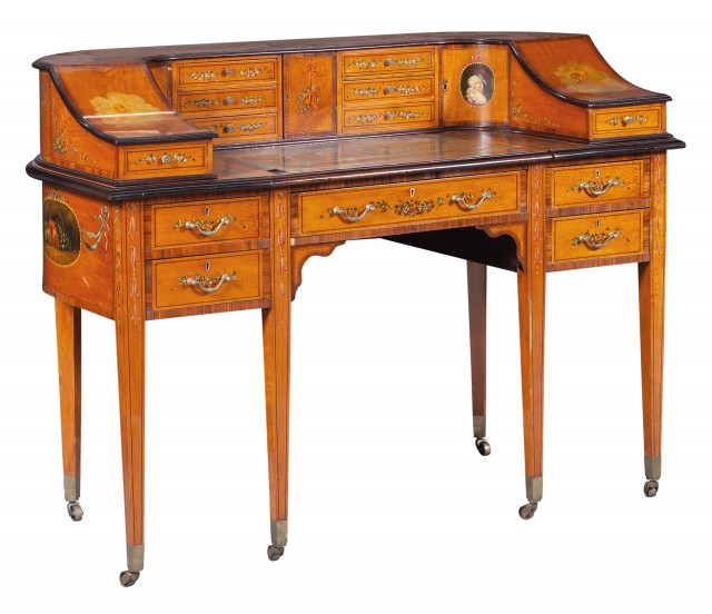 Edwardian Painted and Inlaid Fruitwood Carlton House Desk