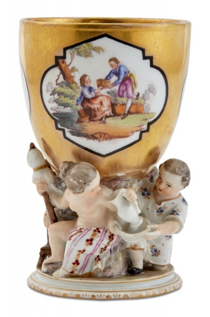 Berlin KPM Porcelain Gold Ground Figural Goblet
