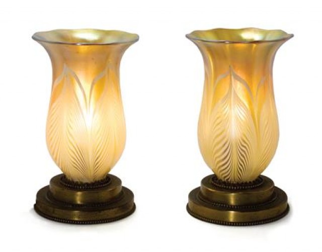 Pair of American Art Glass Lamps