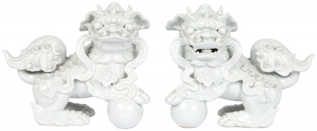 Pair of Blanc-de-Chine Porcelain Lions